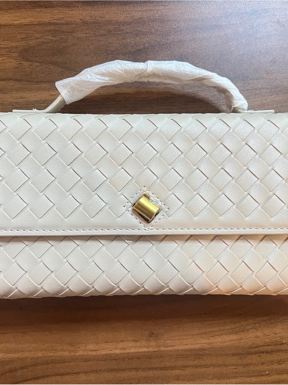 Woven Sand Top-Handle Clutch